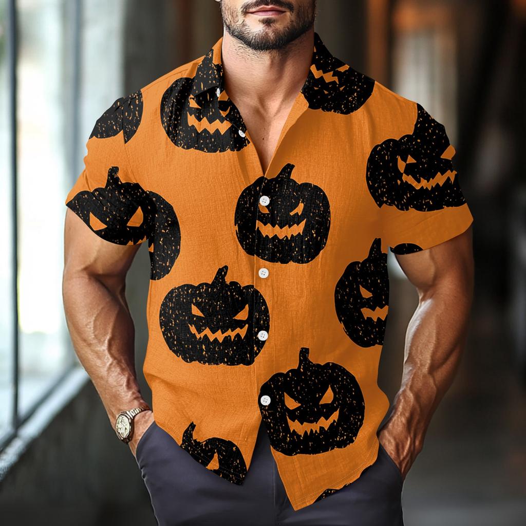 Men's Fashion Casual Loose Halloween Printed Short Sleeve Shirt