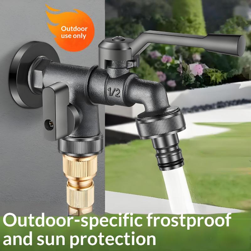 Außen frostbeständiger Zinklegierung Doppel-Auslass Gartenwasserhahn G1/2 Schnellanschluss-Nippel Balkon Frostschutzhahn