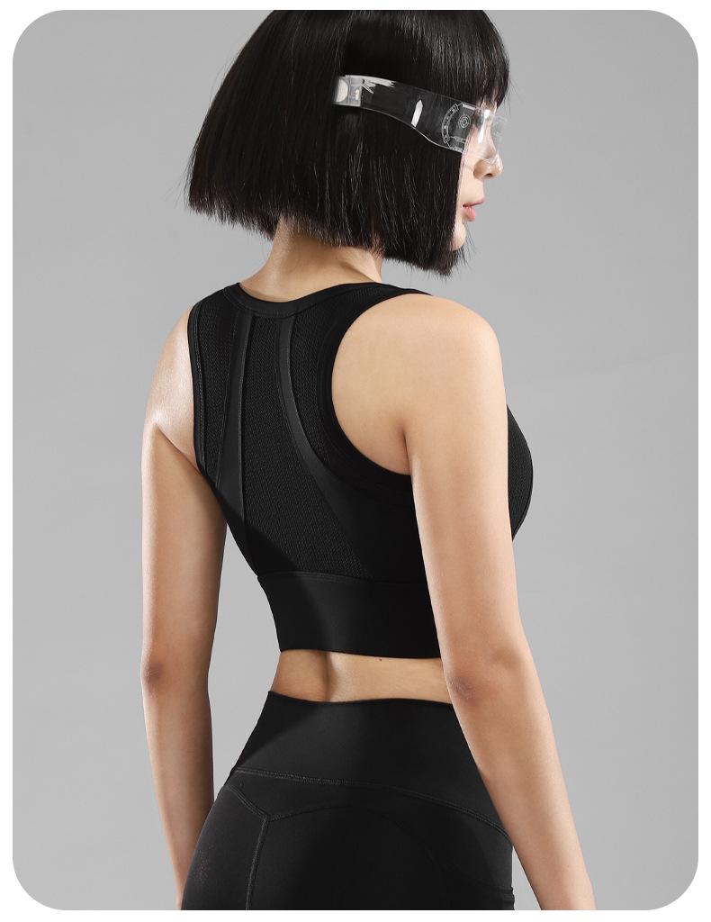 

Женский удлиненный бюстгальтер на молнии спереди большого размера, беспроводной бюстгальтер, нижнее белье с эффектом пуш-ап, противоударный спортивный жилет, бюстгальтер для бега на спине L чёрный