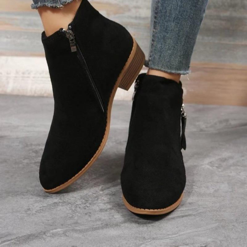 Women's Shoes, Thick-heeled Ankle Boots, Thin Nude Boots