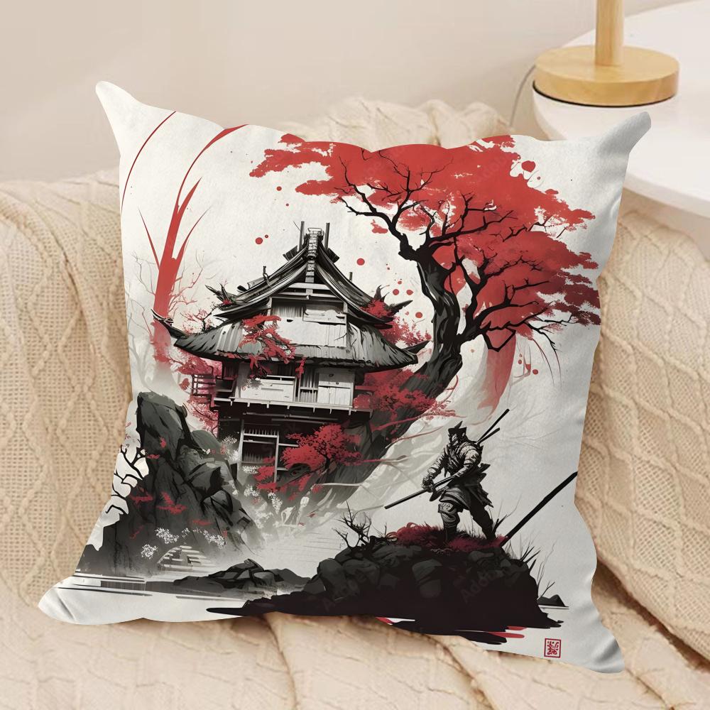Chinese Ink Painting Style Cushion Cover Silky Short Plush Double-Sided Printed Pillow Case For Sofa All Seasons Home Decor Gift