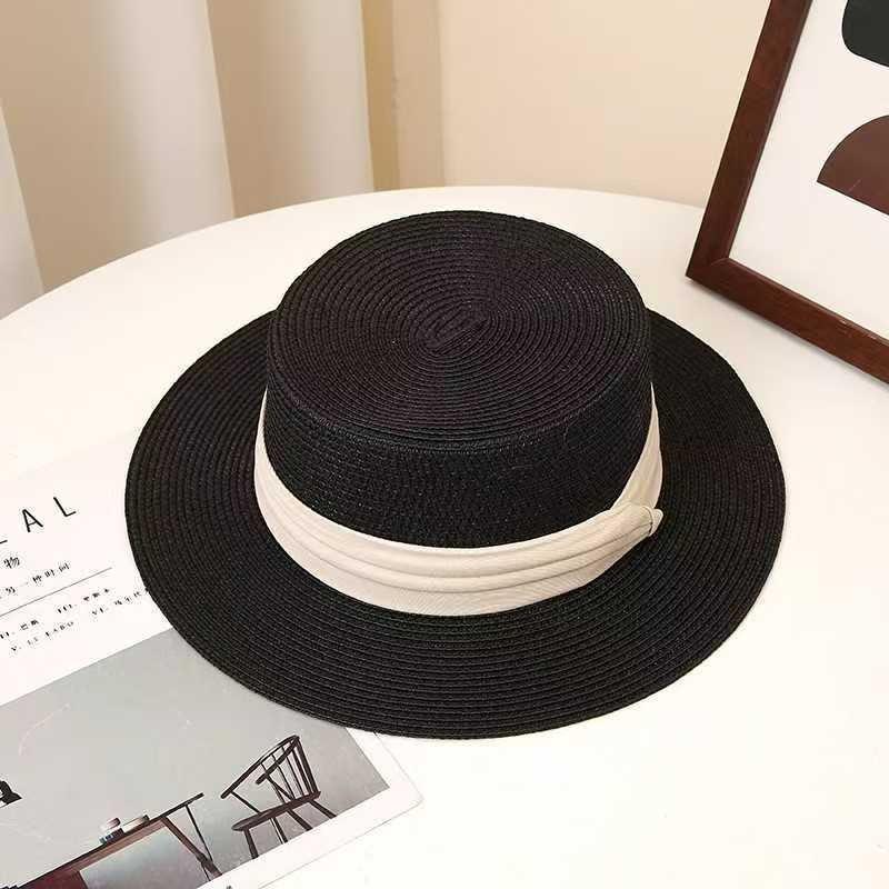 Flat top straw hat summer seaside vacation beach hat sun protection big head circumference retro temperament fashion sun protection hat