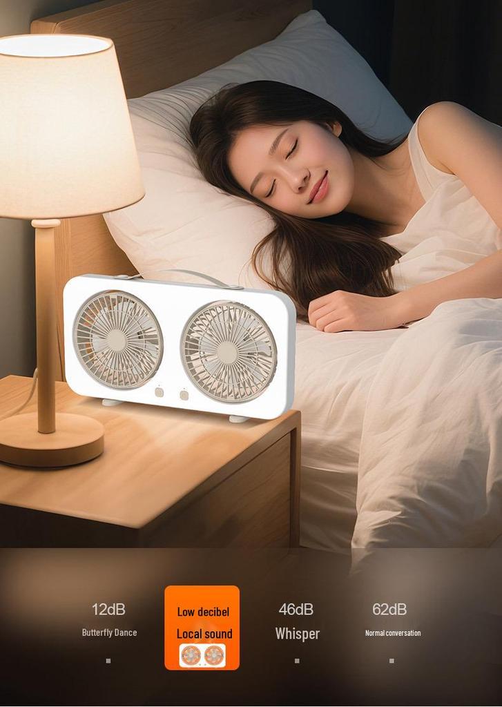 Dual-Head Desktop Fan: Five-Speed, High Airflow, Independent Control, Long Battery Life for Office & Home Use