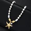 Bohemian Imitation Pearl Beaded Starfish Necklaces for Women Ladies Fashion Vacation Style Pendant Necklaces Jewelry Accessories