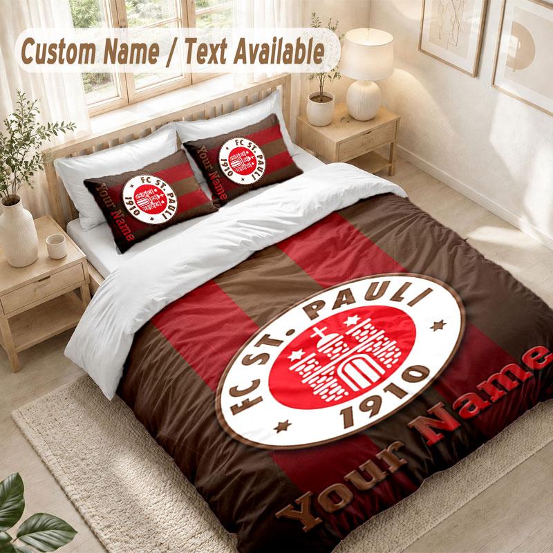 Ensemble de literie personnalisé avec nom 3 piècesFC St. Housse de couette motif Pauli + 2 taies d'oreiller Décor de lit doux