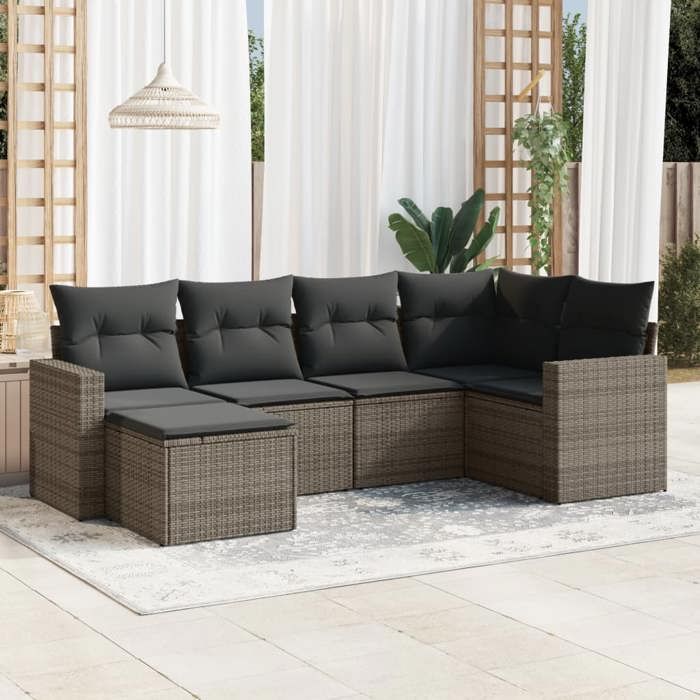 VidaXL Salon de Jardin avec Coussins 6 pcs, Canapés avec Pieds Réglables, Ensemble de Meubles d'Extérieur Patio Terrasse, 3251597
