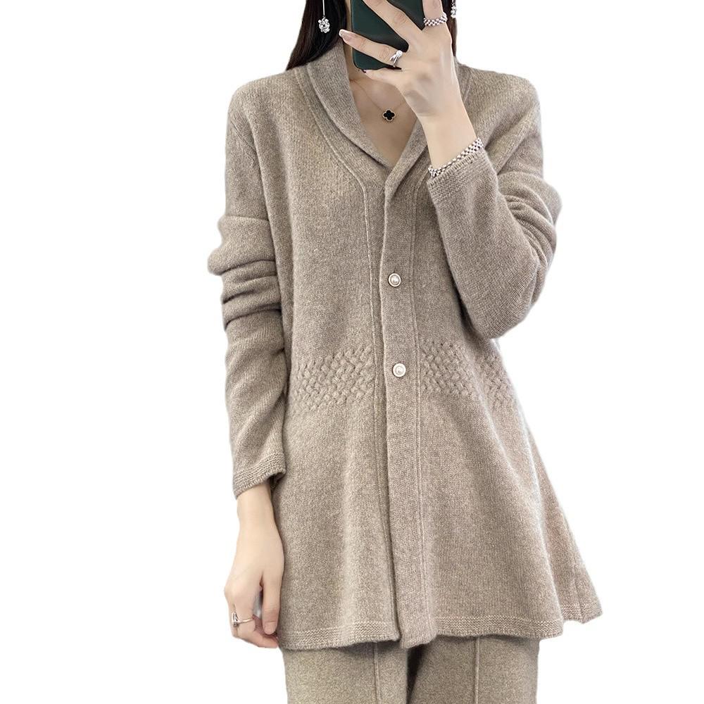 Xiao Man Yao Women's Wool Lapel Button-Up Cardigan - Slimming Autumn/Winter Sweater