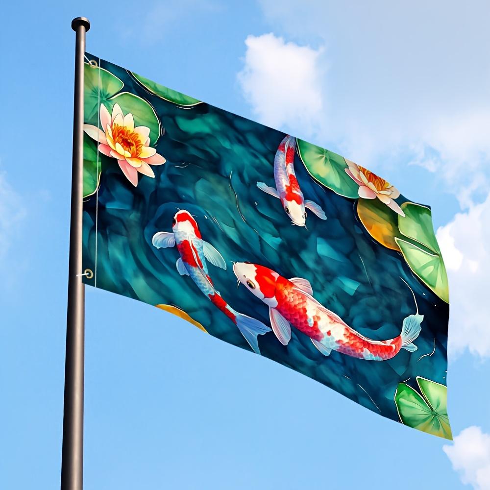 1pc of Vibrant Carp Flag with Lotus Flower - % Polyester, Windproof and Weather-resistant, Suitable for Outdoor Use by Activists and Supporters, Outdo