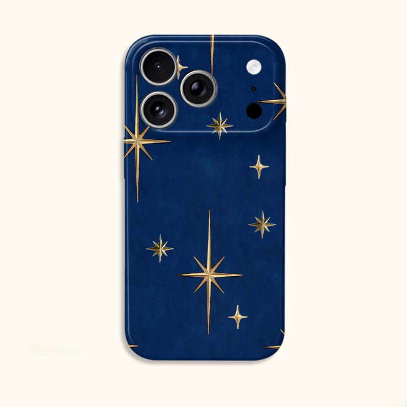 Midnight Gold Starburst Star Pattern Protective Shockproof Film Aesthetic Bumper Phone Case Cover For iPhone 14 15 16 17 Pro Max Plus