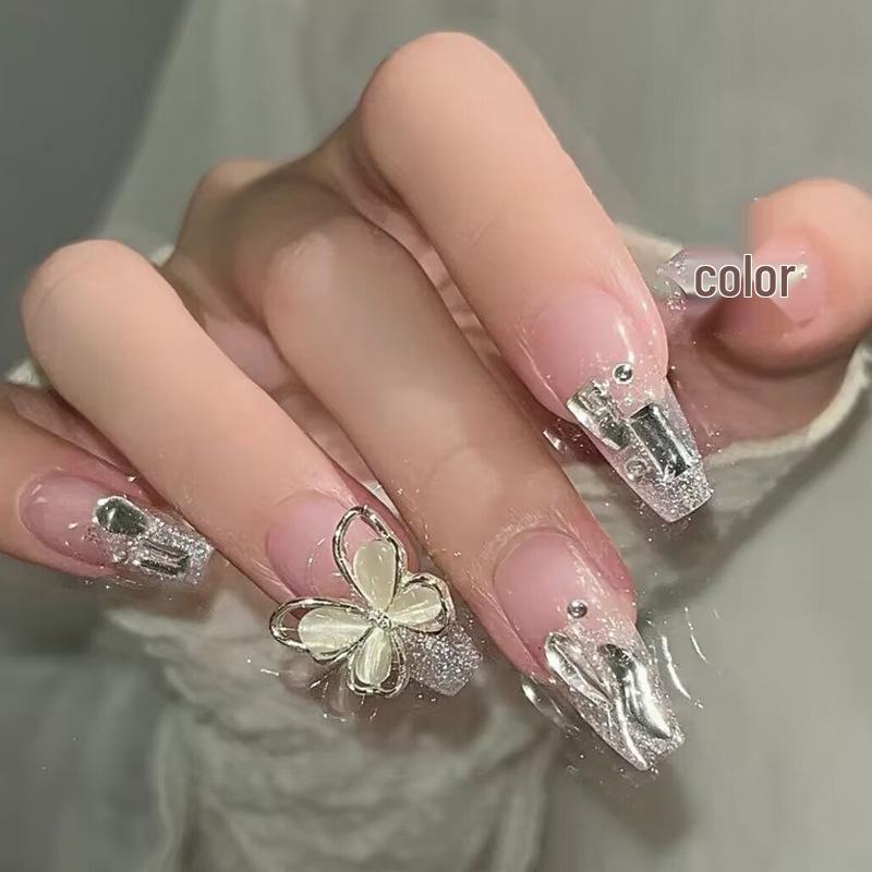 Simple French Gradient Detachable Press-On Nails: Short, Whitening False Nail Tips.