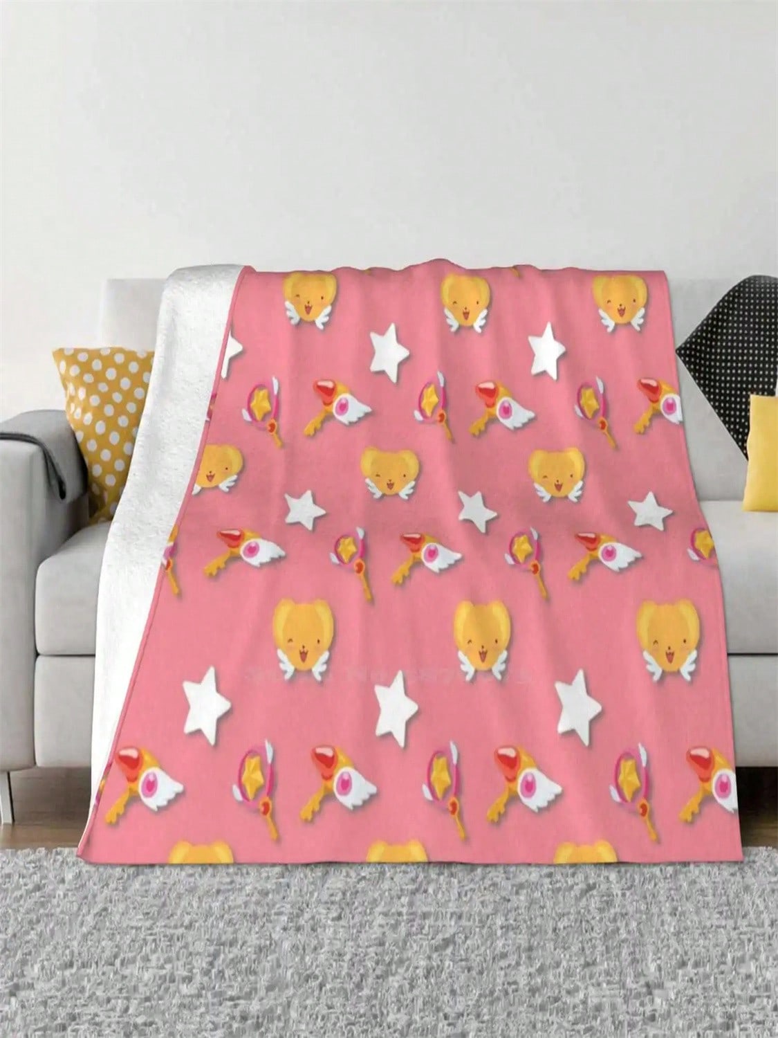 

Card Captor Sakura Pattern Blanket Soft Warm Travel Portable Blanket Cardcaptors Keroberos Clow Key Star 75X95CM серый