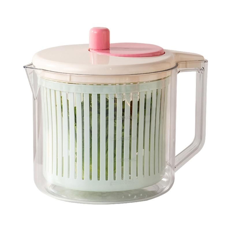 Ergonomic Hand Crank Household Salad Spinner Vegetable Dehydrator With Large Capacity For Water Extraction розовый
