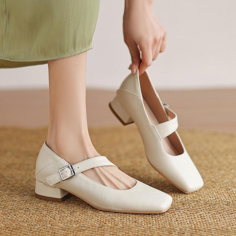 Fashion All-Match Summer Shoes Ladies Casual Female Sneakers Dress Flats Women Low Heels Square Toe 2025 Rubber Solid PU Leisure Buckle