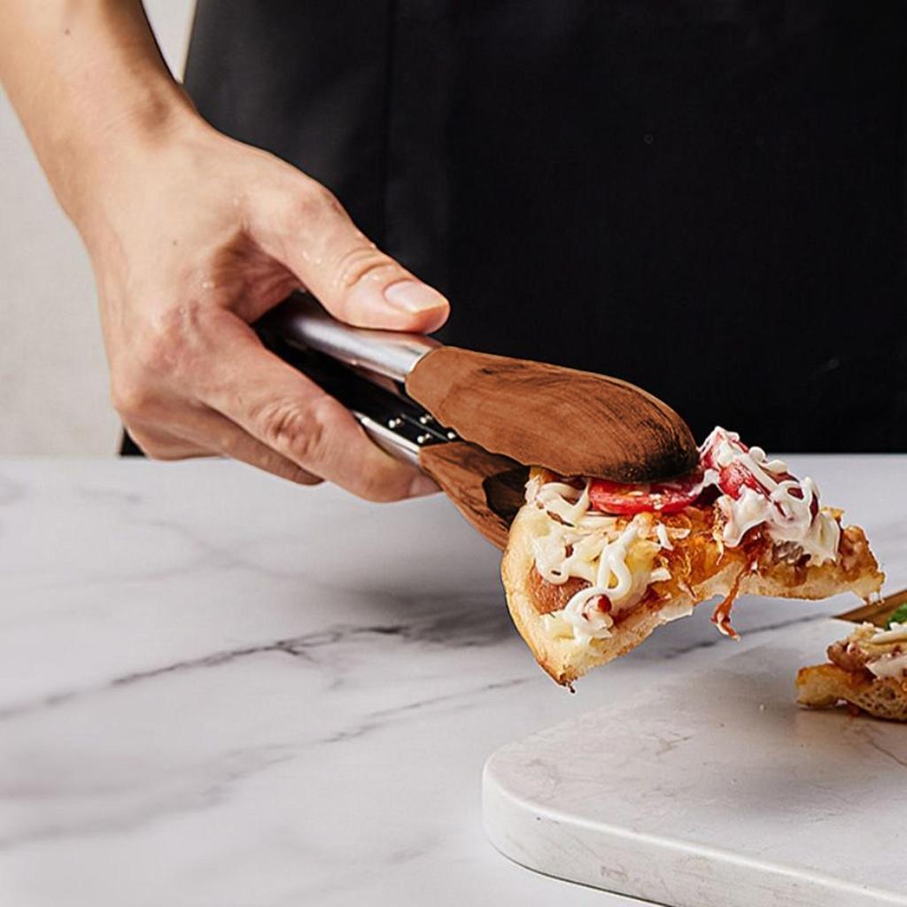 Tongs For Cooking 11.8 Inch Non-Stick Locking Utensil Wooden Food Serving Tongs For Cooking Salad Food BBQ Grill Bread Toast