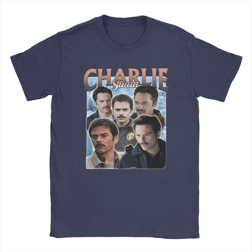 Charlie Swan The Twilight Saga Movie T-Shirts Men Vintage 100% Cotton Tees Round Neck Short Sleeve T Shirts Gift Idea Tops