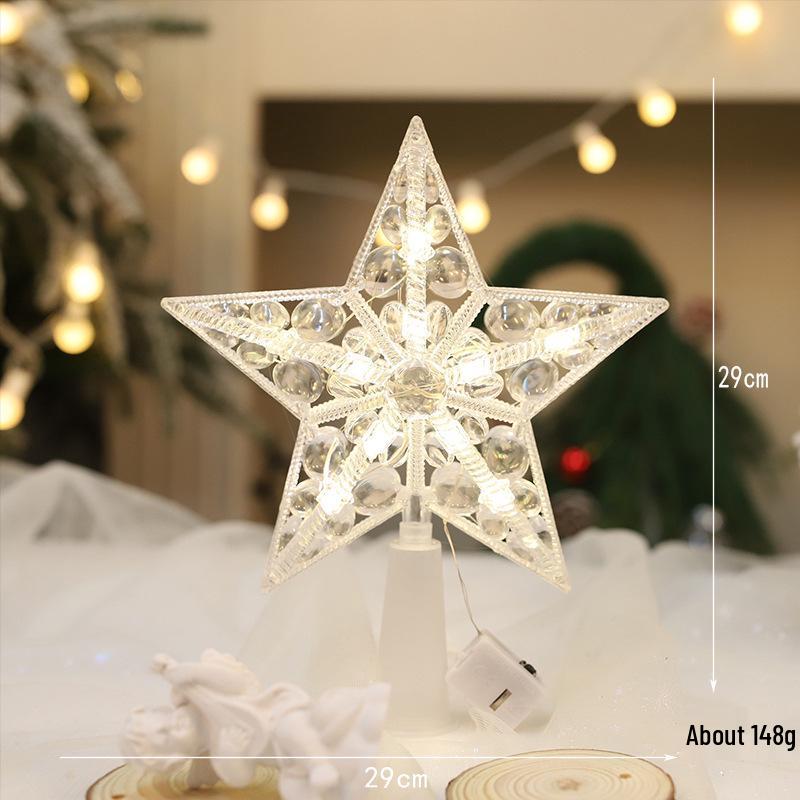 Christmas Transparent Luminous Star Tree Topper - Light-up Five-Pointed Decoration