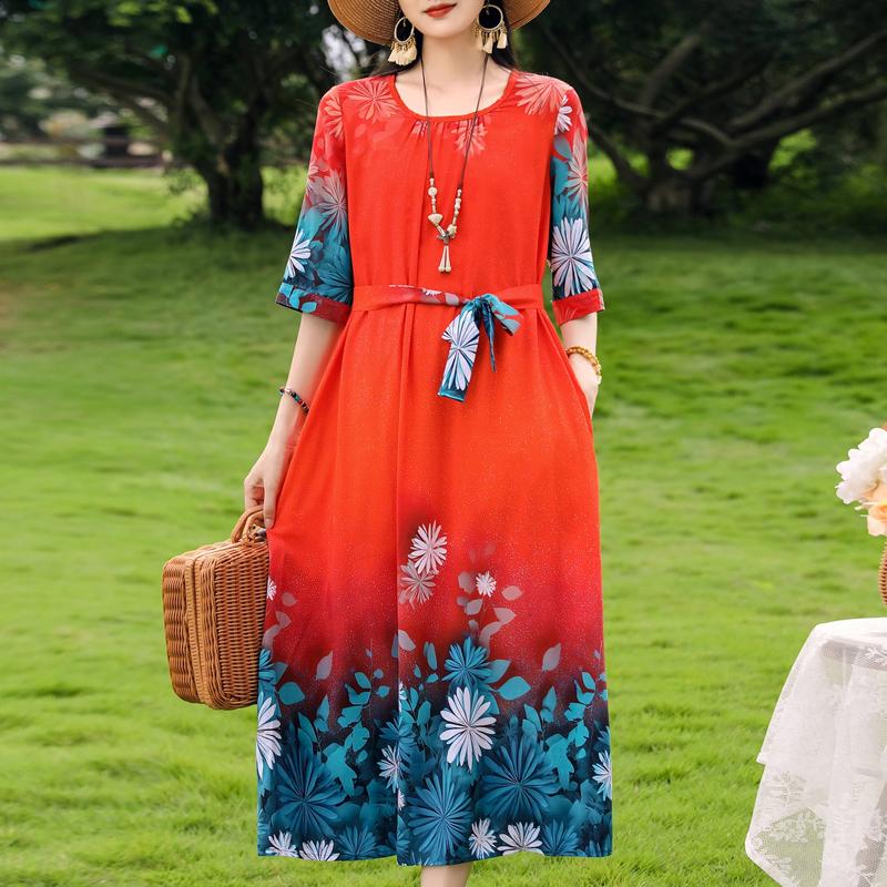 Plus Size Women's Half Sleeve Midi Dress, Casual Loose Floral Print Daily Wear Dress for Ladies