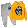 Autumn Winter Kansas Jayhawks Skeleton Winged Basketball Printed Hoodies Sweatpants Set Casual Warm Sports Long Sleeved Pants Men's Sport Wear