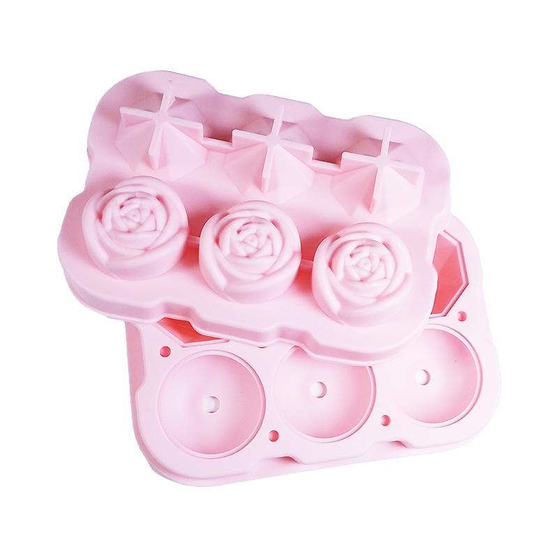 1pc Silicone Ice Grid Mold for Household Use Six Grid Rose Diamond Ice Making Box 6-hole Top and Bottom Cover Homemade Ice Cubes