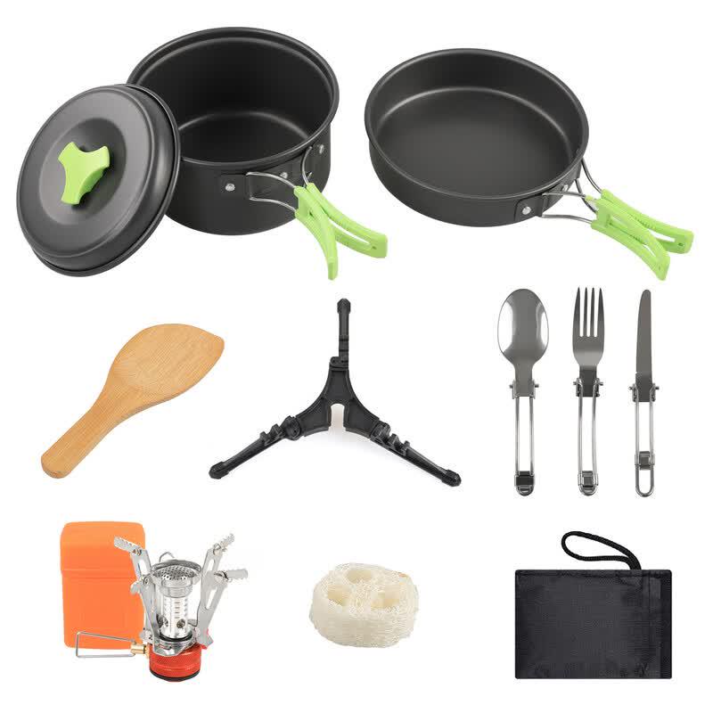 Gongziyu Outdoor Camping Cookware Set with Mini Stove зелёный