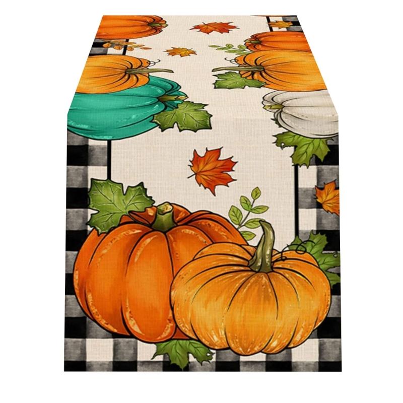 Festive Table Runner Fall Thanksgiving Pumpkin Leavest Table Runners Table Cloth for Holiday Decoration