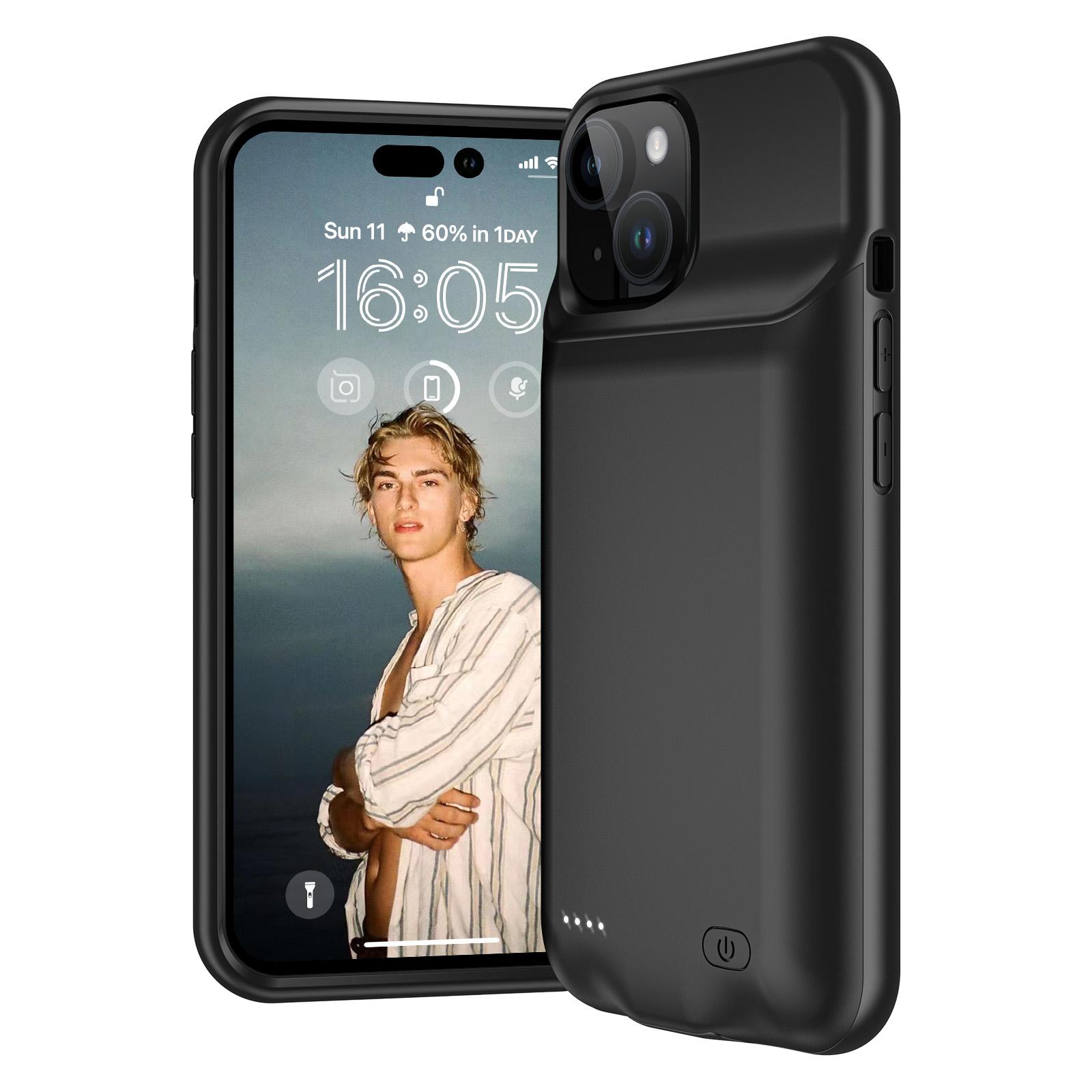 

D98 8500mAh Portable Charging Case for iPhone 15 Plus,External Battery Pack Phone Case Black