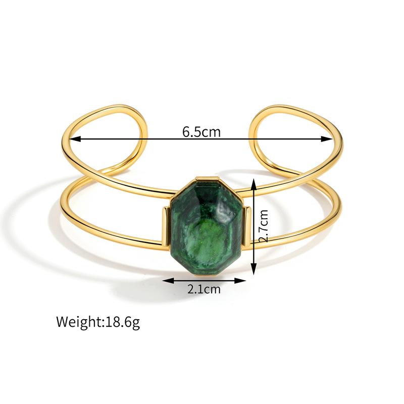 18K Gold-Inlaid Stainless Steel Hollow Line Bracelet with Stone - Elegant Fashion Jewelry for Women