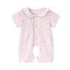 Girls' Summer Floral Cotton Romper, Short-Sleeved with Doll Collar, Size 100.