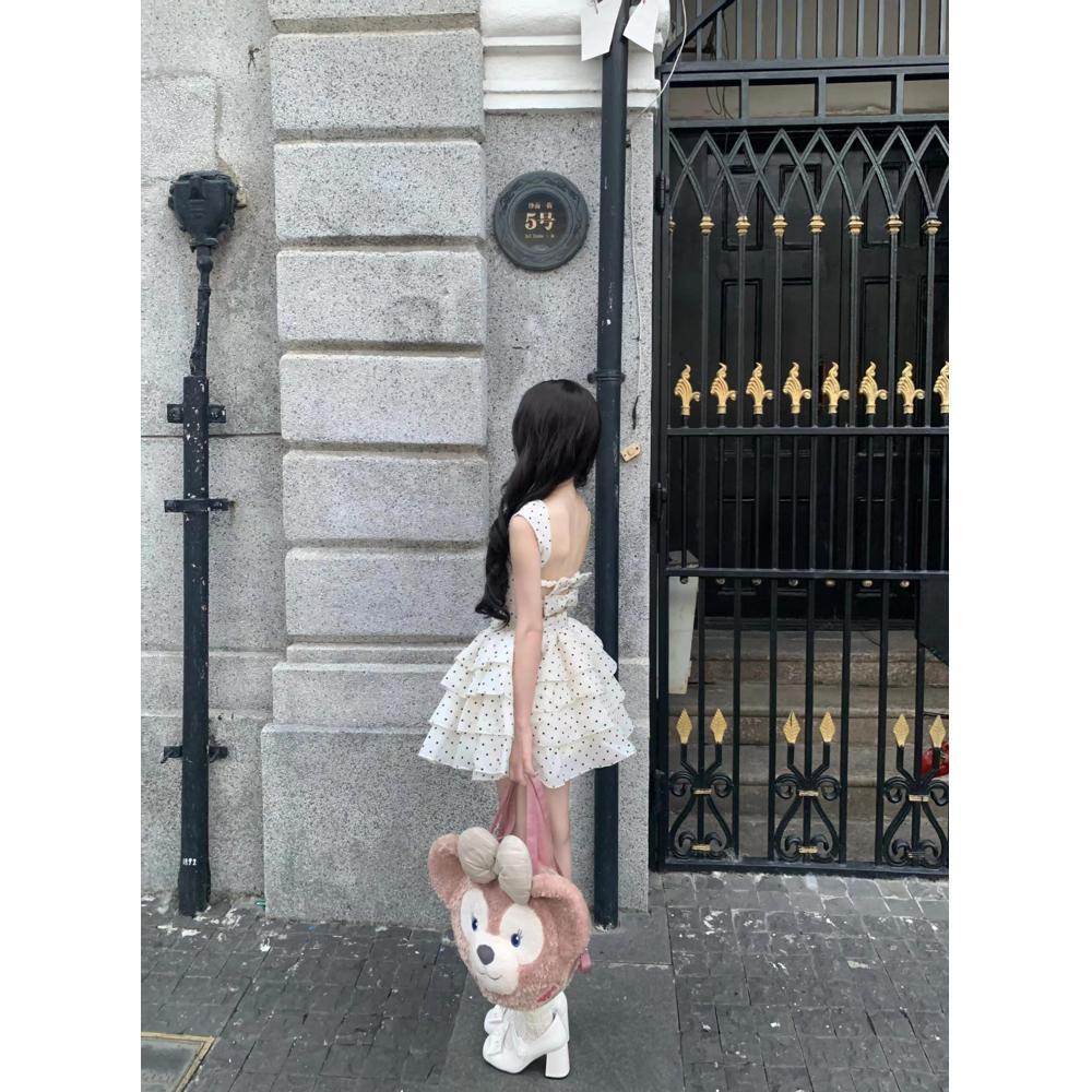 Polka dot sweet cute puffy dress gentle girl waist princess style dress cake dress