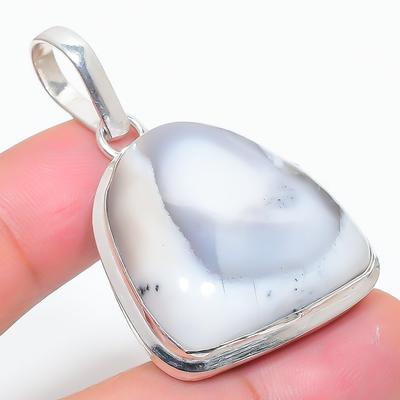 Natural Dendrite Opal Gemstone 925 Sterling Silver Gift Pendant 1.85" A0F76