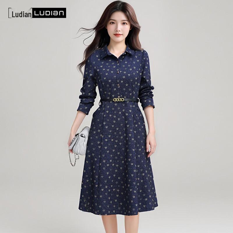LUDIan Women's Printed A-Line Long Sleeve Dress