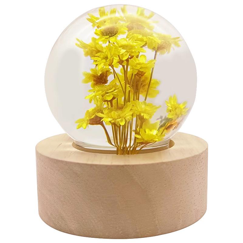 Touch Dimmable Crystal Ball Lamp with Creative Resin Flowers for Mid-Autumn Festival
