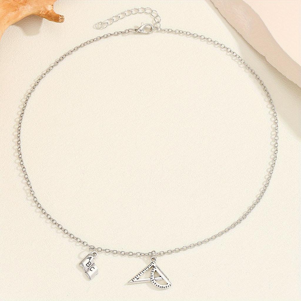 Fashion Personality Vintage Ruler Book Pendant Necklace Simple Creative Clavicle Chain For Graduation Season's Gift
