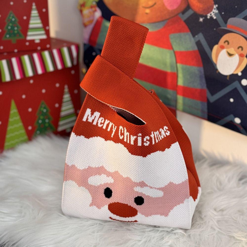 Cute Mini Christmas Knit Bag Snowman Christmas Tree Knot Wrist Bags Reusable Shopping Bags Women