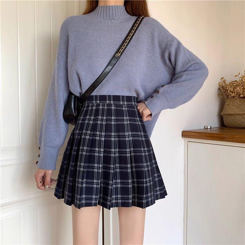 Women's High-Waist Retro Plaid A-Line Pleated Skirt for Spring, Summer, Autumn – Anti-Exposure Short Korean Style