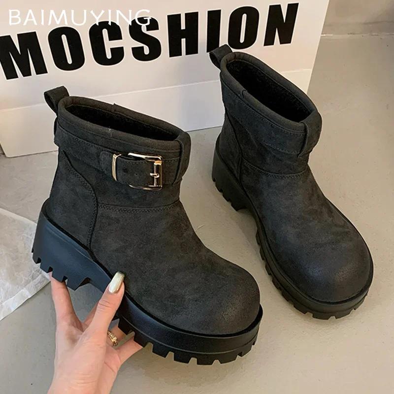 Platform Suede Women Snow Ankle Boots Warm Casual Shoes Woman 2025 Trend Winter Sneakers Short Plush Motorcycle Botas De Mujer