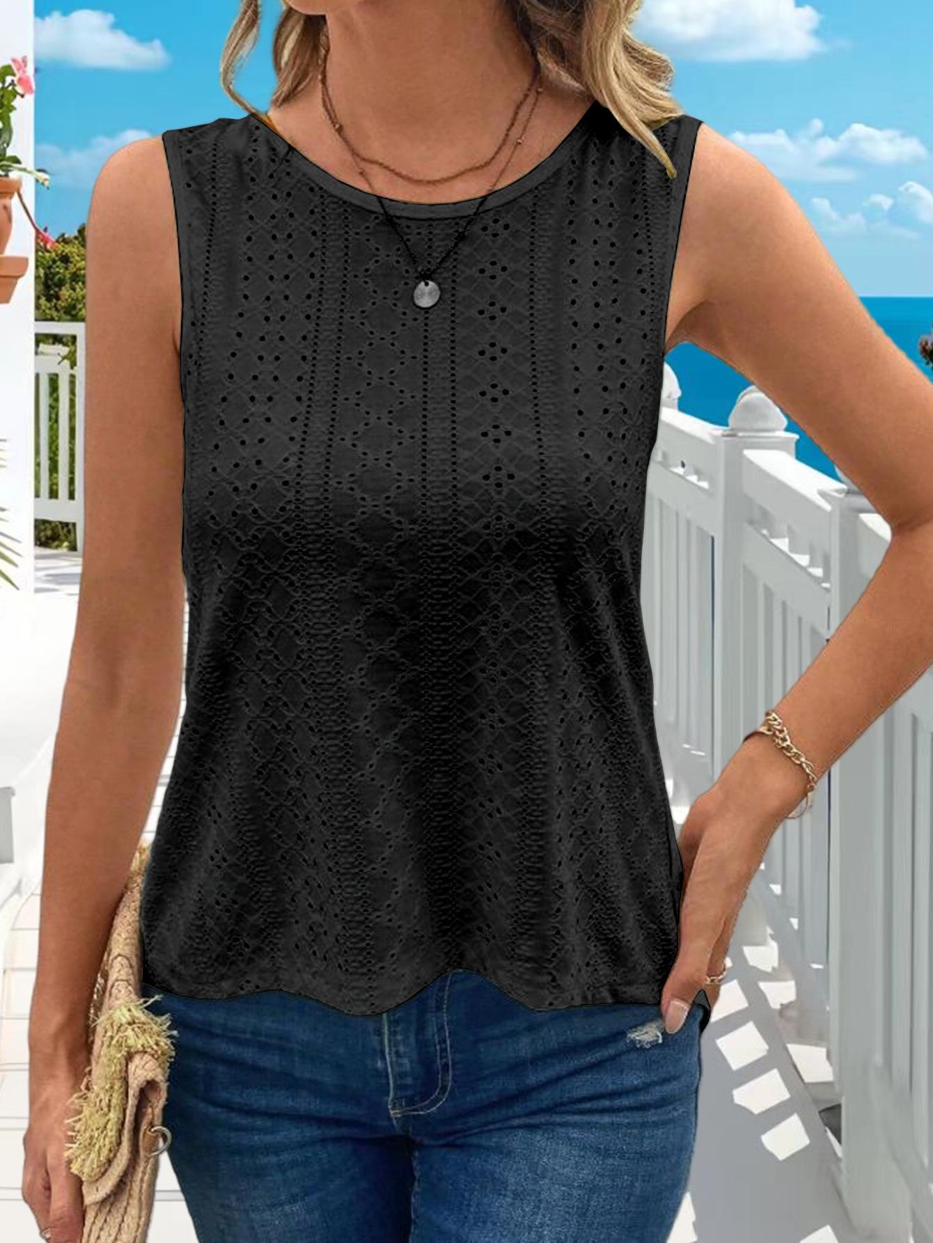 Summer 2025 European & American Women s Solid Color Versatile Jacquard Vest XXL чёрный