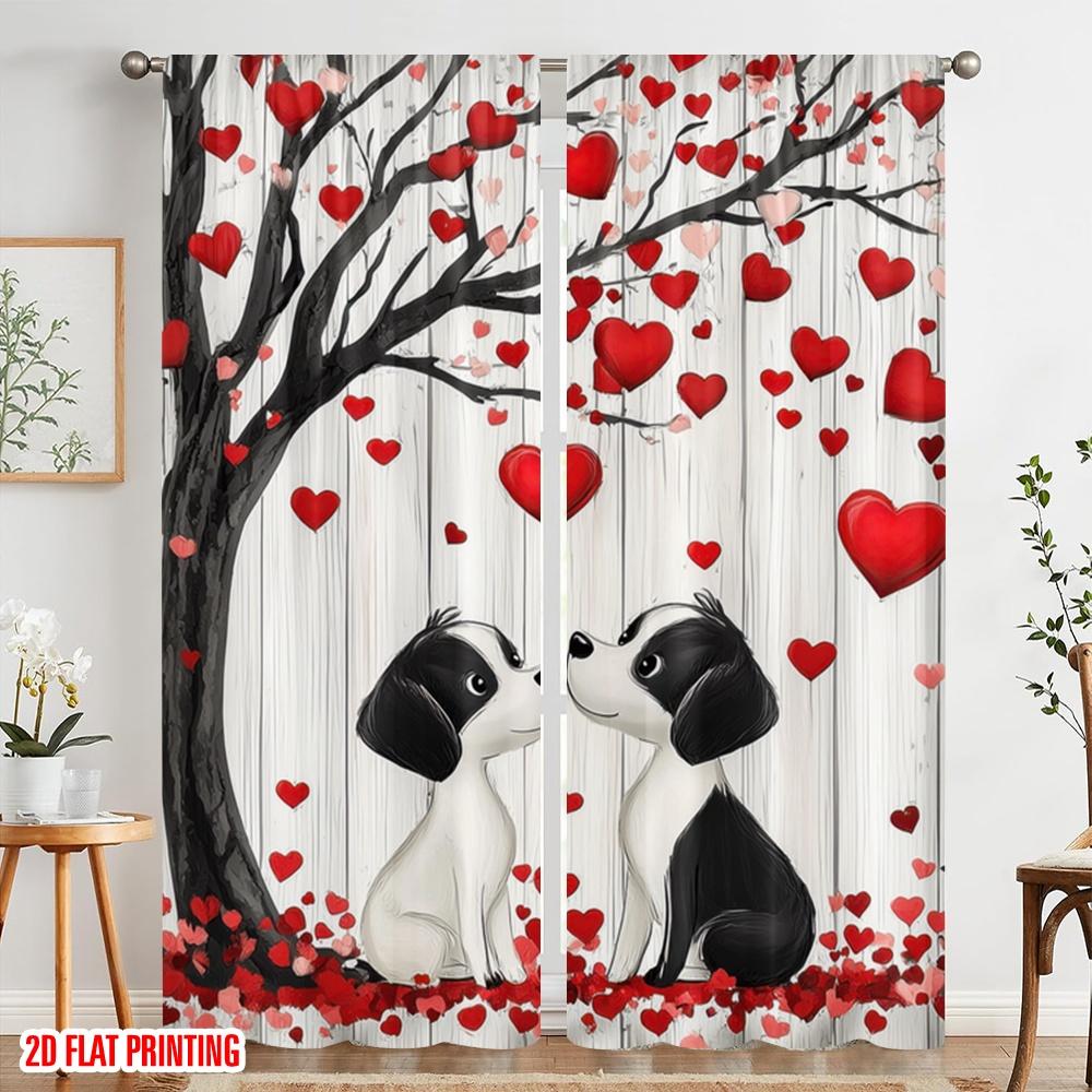 2 szt., druk płaski 2D Kreatywne zasłony Szczenięca miłość Harmonia Wszechstronny poliester (bez pręta) Dekoracja Domu Idealna do Salonu,