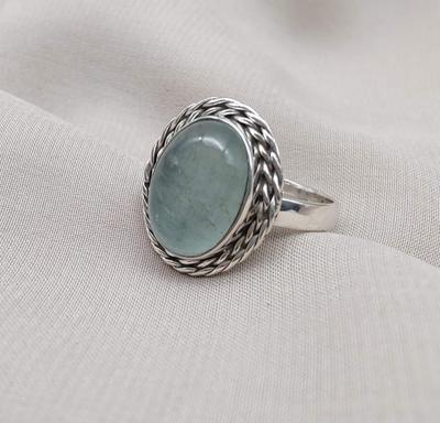 Aquamarine 925 Sterling Silver Ring: Handmade Oval Gemstone, Boho Jewelry