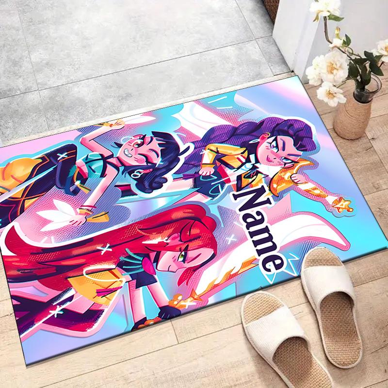 Custom KPop Demon Hunters Mat Personalized Name, Polyester Washable Indoor Entryway Rug, Gift for Christmas, Easter, Thanksgiving Day
