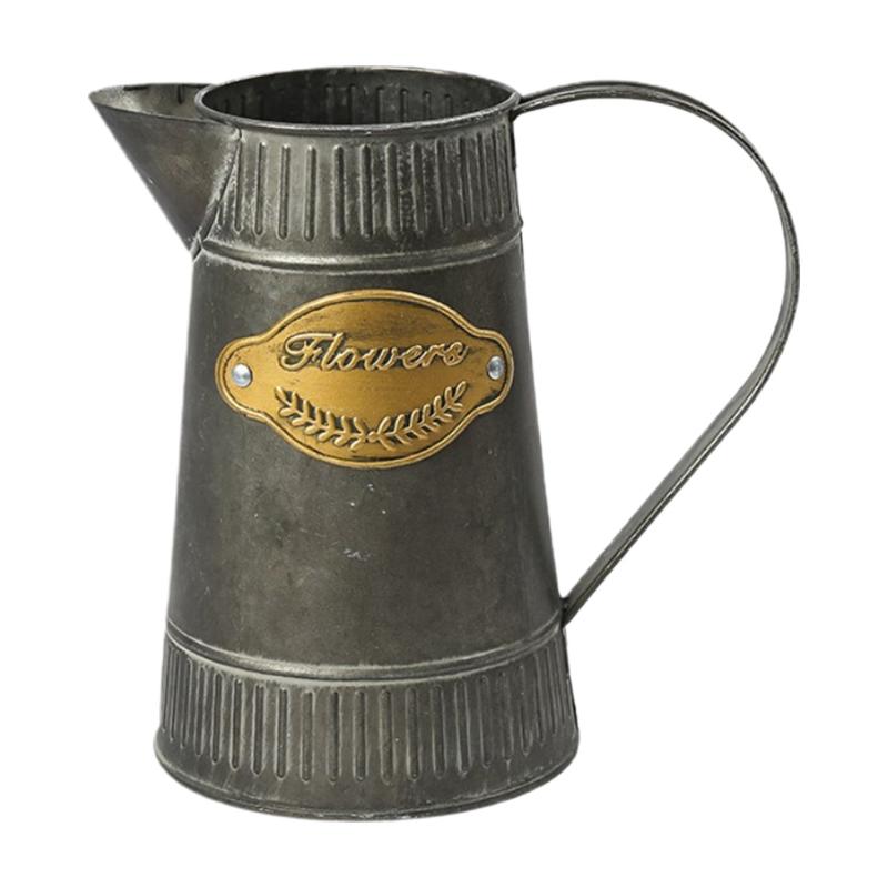 

Винтажный деревенский кувшин ваза из металла, железа, потертый дизайн, держатель для кашпо, цветочный горшок, ведро, сельский садовый декор