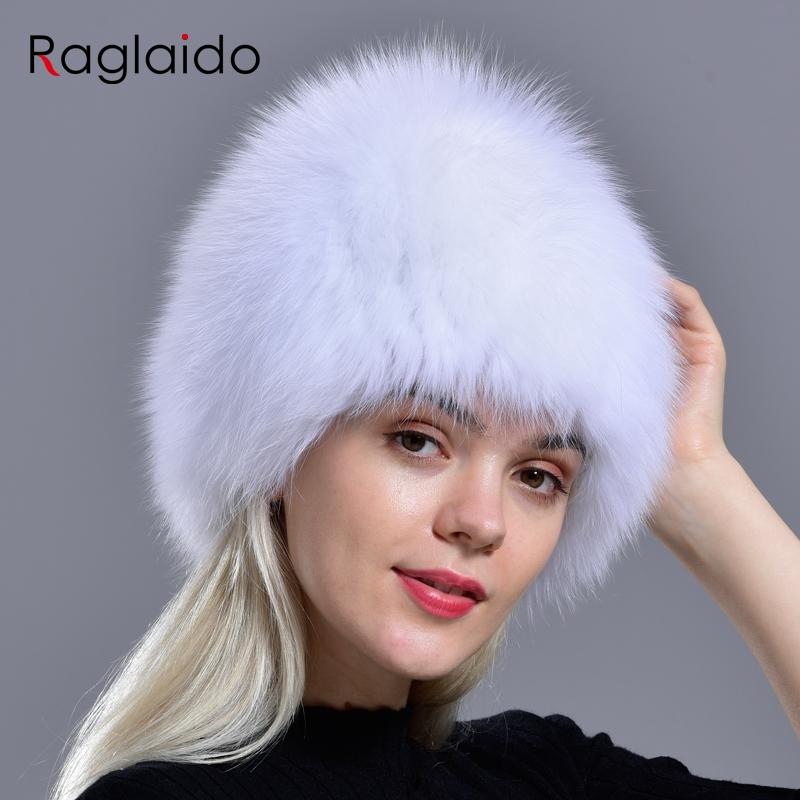Real Fox Fur Hats Russian Women Knittd Cap Brand High Quality Hand Sewing Winter Beanies Natural Fur Snow Hat