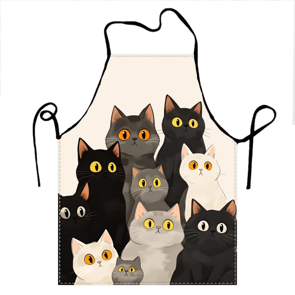 Cute Cat Family Apron Beige Cartoon Cats And Kittens Kitchen Cooking Baking Party Aprons Home Use