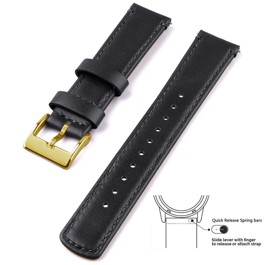 Genuine Leather Top Grain Watch Band, Quick Release 20mm/22mm Watch Strap, Fits Samsung Galaxy Watch, Men and Women Watch band