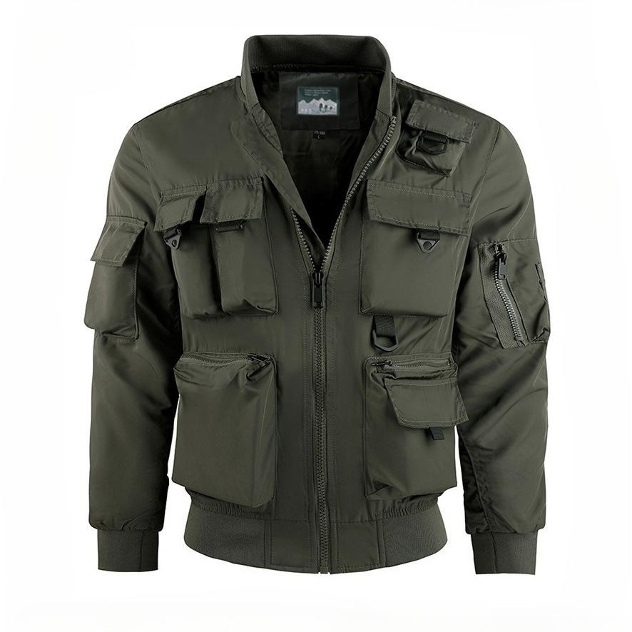 Men's Military Jacket Lightweight Casual Windbreaker Stand Collar Bomber Jackets Coat with Multi Pockets Zip Front Cargo Army Windbreaker for Men