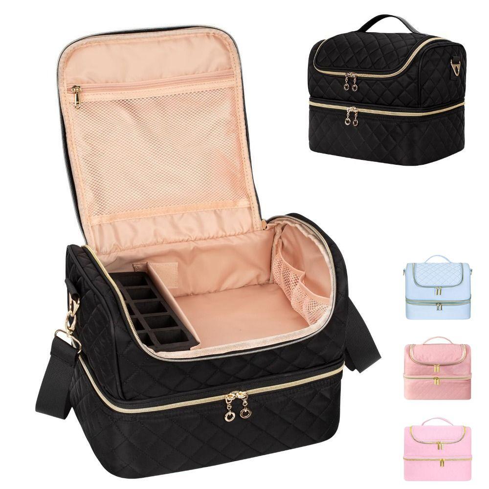 Double Layer Nail Polish Organizer Bag Holds 60 Bottles Large Capacity Nail Supplies Organizer Travel Case Makeup Bag