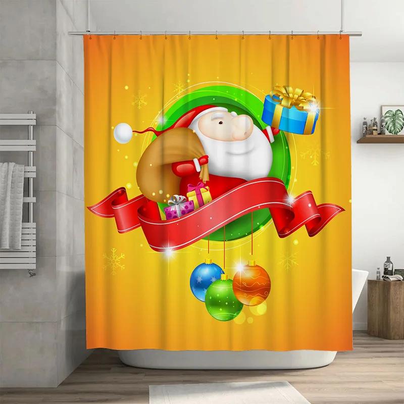 

GAETU Christmas Shower Curtain Festive Holiday Decor Bathroom Set Waterproof Xmas Pattern Fabric Backdrop 90x180cm