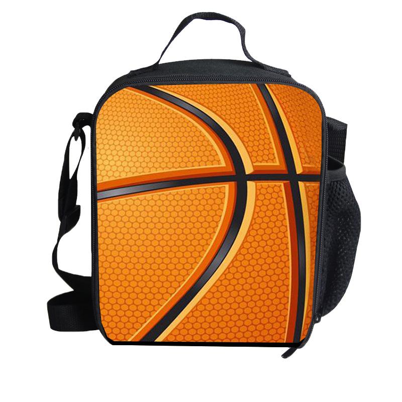 Borsa termica per il pranzo stampata con pallacanestro, borsa isolata, borsa bento, borsa a mano, borsa a tracolla per bambini per esterni