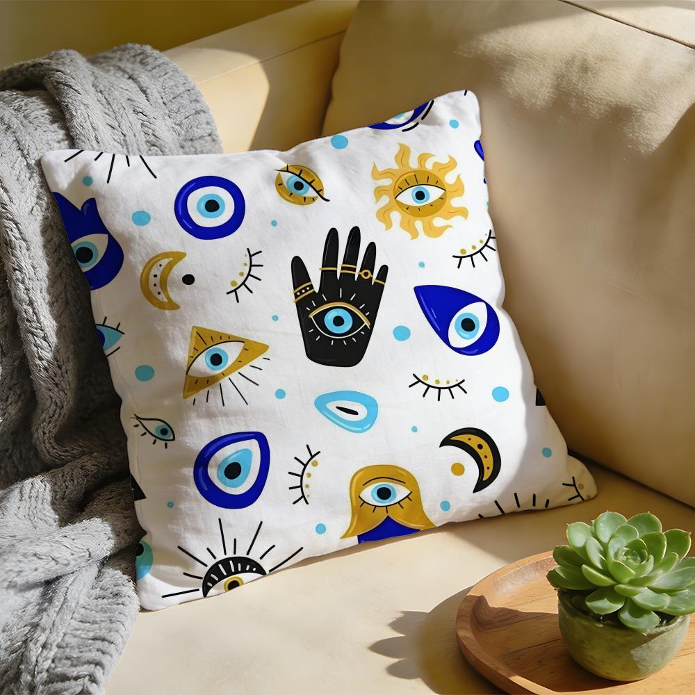 Cushion Cover Washed Linen Soft Breathable Decorative Case for Sofa Home Pillow Cover Evil Eye Symbol Art Print