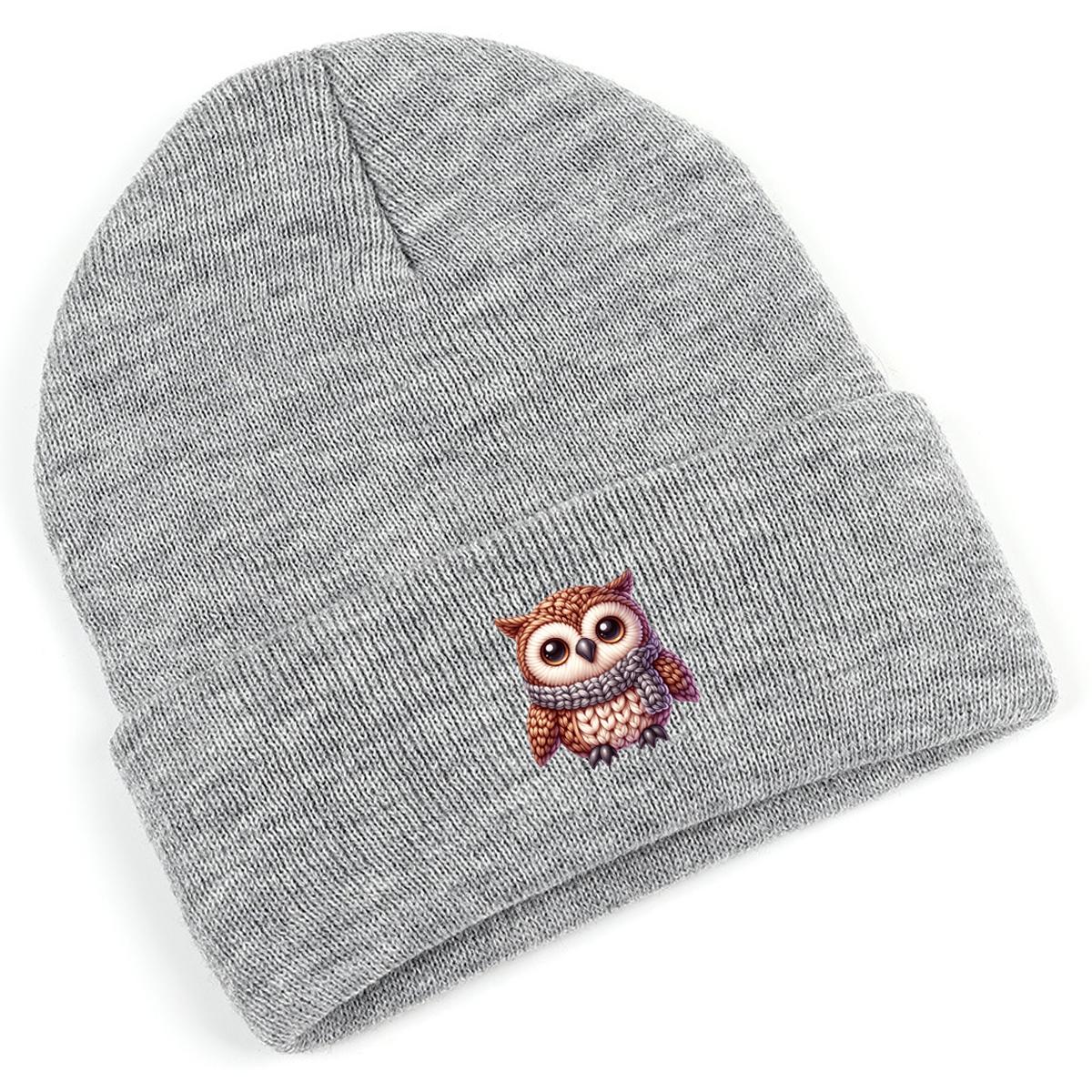 Шерстяная вязаная шапка с принтом совы — фото 11